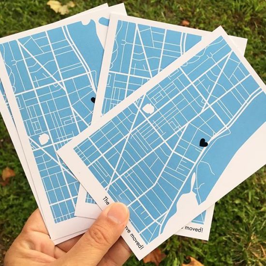 Sent these sweet #Chicago lakefront #movingannouncement postcards off to their new home this week! .
.
.
#newhome #firsthome #firsthomebuyer #firsthometogether #newlyweds #wevemoved #lakemichigan #lakemichiganlove #lakemichiganbeach #windycitylivin #windycity #mapart #maps #stationer #stationery #stationeryaddict