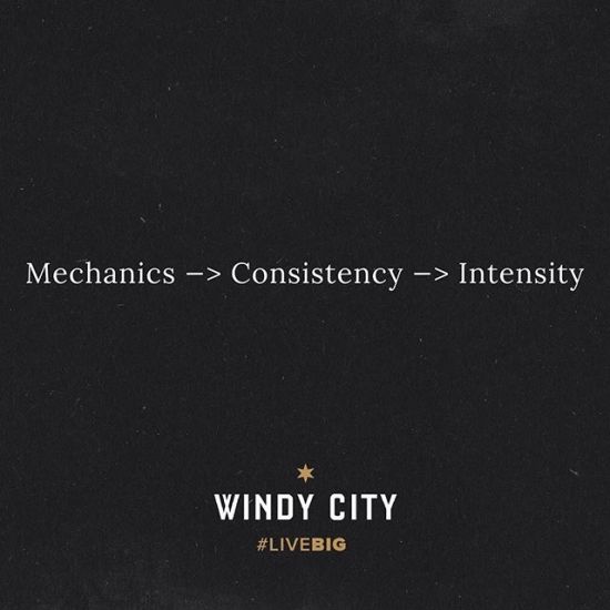 Mechanics:
Refers to technique - your ability to move yourself and external objects in the most efficient, effective and safe manner possible.
•
Consistency:
Refers to both performing the movements consistently well and consistently often. Show up often, train correctly.
•
Intensity:
Once you have mastered a skill, you can then add speed, distance, load to increase capacity. Do it right. Do it often. Then do it fast.
•
#windycitylivin #liveBIG